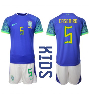 Brasilien Casemiro #5 Borta Kläder Barn VM 2022 Kortärmad (+ Korta byxor)